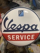 VINTAGE VESPA SCOOTER PORCELAIN SIGN SALES AND SERVICE STATION PUMP PLATE MOPED picture