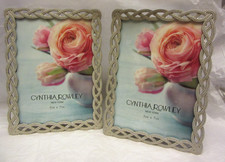 2 VTG Cynthia Rowley NY Silvertone Filagree Picture Frame 5x7 Velvet Back Unused picture