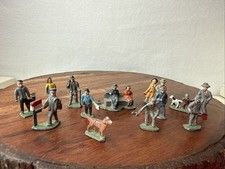 12 Vtg Barclay CHRISTMAS Toy Mini People Bench Metal Lead  Lionel Train  Layout picture