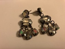 vintage estate rhinestone dangle pierced earrings picture