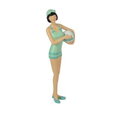Graceful Brunette Retro Bathing Beauty Figurine – Sage Green Swimsuit, Beach picture