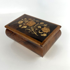 Vintage Sorento Italy Jewelry Music Box Wooden Inlay Red Lined Heritage Chateau picture