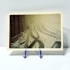 Vintage B&W Photo Snowy City Street Cityscape Unframed 5x3.5 picture