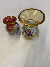 Turkish PASABAHCE MAGAZALARI Gold Painted Lot Of 2 Mini Vase picture