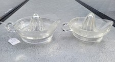 lot of 2 Vintage Clear Glass Large Juicer Reamer w/ Handle Thick Heavy vintage picture