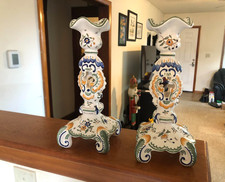 Early French Faience Candlesticks Candle Holders Pair picture