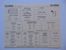 Sun Electric Corp 1958 Imperial Tune-Up Card picture