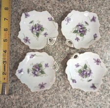Vtg Rossetti Spring Violets Set of 4 Hand Painted Leaf Dishes Occupied Japan picture