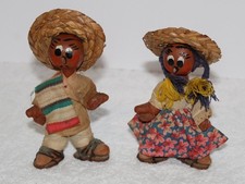 Vintage Mexican Folk Art Dolls Pair Straw Sombrero Huarache Souvenir 1950s 6