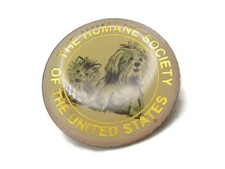 Vintage Humane Society of the United States Pinback Button Cat & Dog Gold Tone picture