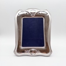 Ornate 925 Sterling Silver Front 5x7 Picture Frame Floral Scroll Wood Back picture