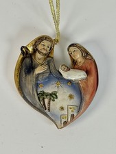 Bethlehem Nativity Ornament 4” Resin Heart Shaped Holy Family Christmas Jesus picture