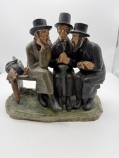 Vintage Antique Terracotta Group Three Jews On Bench Figurine Judaica Czech picture