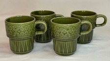 Vintage 1960’s-70’s Avocado Green Glazed Stackable Coffee Tea Mugs (Japan) EUC picture