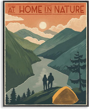 At Home in Nature Camping Tent Mountains, 11 X 14 Inch Framed Giclée Print picture