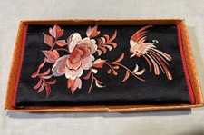 VTG Chinese Black Floral Bird Embroidery Zipper Pouch/Wallet in Original Box picture