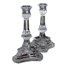 Tiffany & Co. Crystal Candlesticks Dragon Motif Pair Etched Signed picture