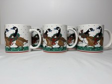 Vintage 1980s Christmas Canada Geese Coffee Mugs Set of 8 Japan Holiday Country picture