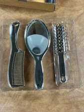 VTG 90's Vidal Sassoon Metallic Plastic 3 Piece Vanity Set Brush Comb Mirror picture