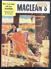 1954 CANADA MACLEANS MAGAZINE COVER MICMAC BASKET MAKERS FREDERICTON NB INDIAN picture