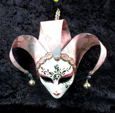 Venetian Hanging Face Mask Signed Made in Italy Plaster/Paper/Bells 7.25