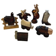 Vtg Avon Wild Country After Shave Amber Glass Bottles Lot 7 Western Decor Cowboy picture