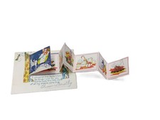 Adorable Antique Vintage Fold-Out Children’s Christmas Card w/ Scenes, Unique picture