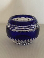 FABERGE “NADYA” CUT TO CLEAR COBALT BLUE CRYSTAL VOTIVE CANDLE HOLDER picture