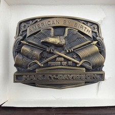 VINTAGE 1987 RARE HARLEY DAVIDSON AMERICAN BY BIRTH BRASS BELT BULKLE USA MADE picture