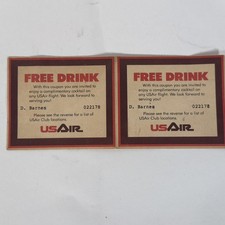 Vintage USAir Free Drink Cocktail Coupons Pair Airline Aviation Memorabilia picture
