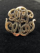Jeri Lou Scarf Clip Pin Gold Tone Monogram 