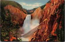 Yellowstone National Park Great Falls Grand Canyon Linen Postcard 1930s picture