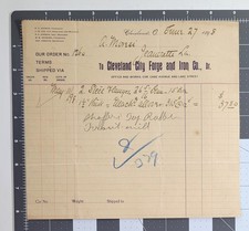 1898 Cleveland City Forge and Iron Co to Moresi Foundry Jeanerette LA Billhead 1 picture