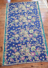 Vintage Indonesian Batik Sarong Fabric Blue Floral Tablecloth 45