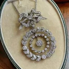 Art Deco Vintage 3Ct Lab Created Diamond Wedding 14K White Gold Plated Pendant picture