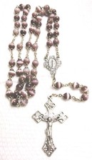 Vintage Four Way Cross Purple Cat's Eye Rosary 4 Way Saint Center  picture