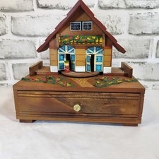 Vintage M.I.M. Lador Wood Music/Jewelry Box Swiss Chalet Japan 1960s picture