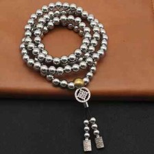 108 Destiny Nepal Prayer Buddism Bead Mala Stainless Steel Feng Shui Necklace picture