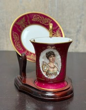 Limoges France Porcelain Josephine Portrait Cup Saucer Ruby Red Gold Gilt picture