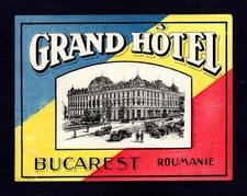 Vintage  GRAND  HOTEL  Luggage Label , Bucarest  mint picture
