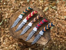Lot Of 50 Pcs Handmade Damascus Steel Folding Knives, Pocket knives With sheaths picture