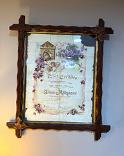 Antique Tramp Art Frame w/ 1917 Ohio Victorian Marriage Certificate Folk Art  picture