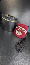 Vintage Alcazar Shriners Maroon Jeweled Fez Hat  & Case Montgomery, Alabama picture
