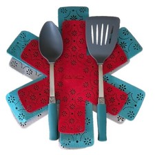Pioneer Woman 5 Piece Set ~ Nylon Spoon ~ Slotted Turner ~ 3-Felt Protectors (2) picture