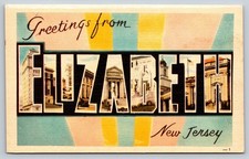 Large Letter Greetings From Elizabeth New Jersey Linen Postcard picture