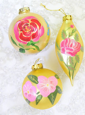 Large Lovely Hand-painted Flowers Glass Christmas Ornaments picture