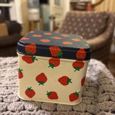 Strawberry Potpourri Press Tin Pattern w/Lid & Filled with Coasters Vintage USA picture