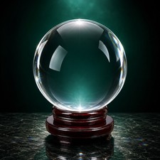 Glass Crystal Ball 200mm 7.87 in Sphere with Wood Stand Decor Photo Prop picture