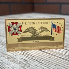 Vintage Metal V.F.W. Social Security ID Card Name Plate Veterans Of Foreign Wars picture