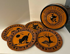 Restoration Hardware Halloween Tin Plates, Orange & Black Tin Decor Set picture